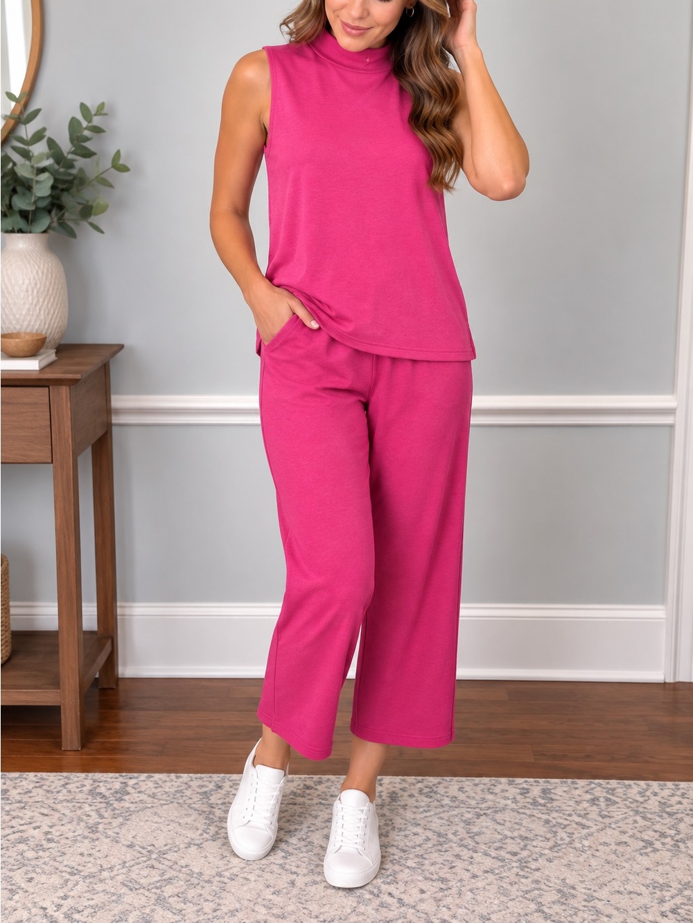 Sampeel Hot Pink Mock Neck 2-Piece Set – Size M – NWT